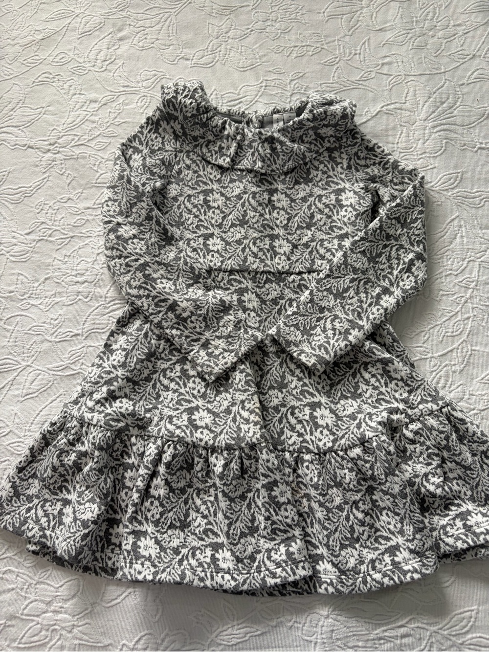 Janie and jack Girls 4t Gray Floral Ruffle Collar Casual Dress